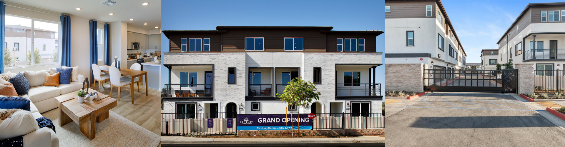 A building with a patio and tables.