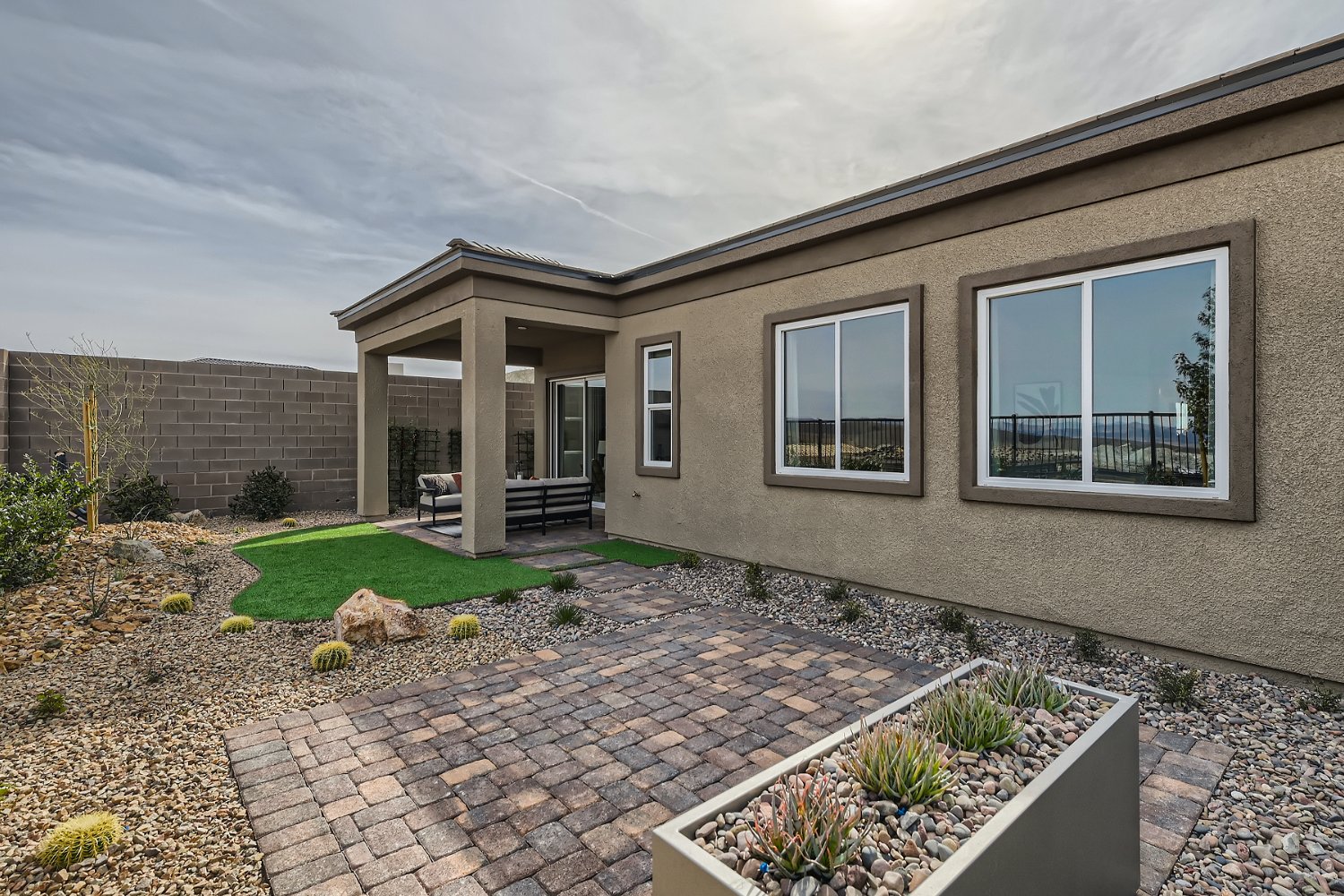 A house with a brick patio.