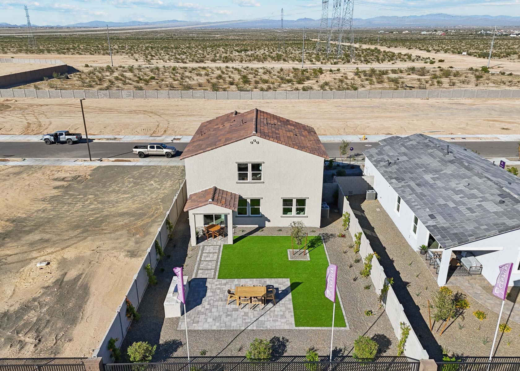 A high angle view of a building.