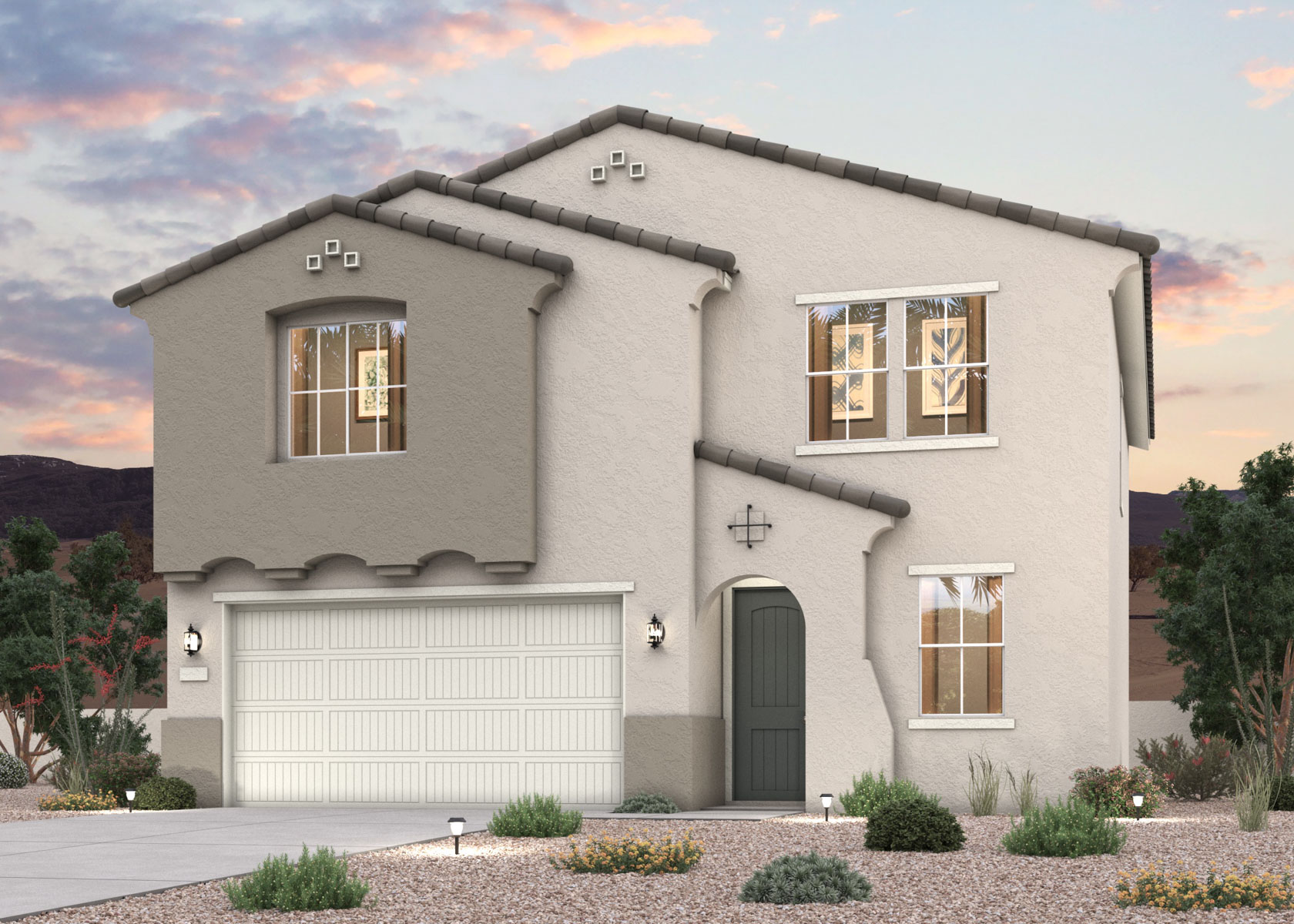 Twilight rendering of a 2-story new home for sale in Surprise, AZ by Century Communities.