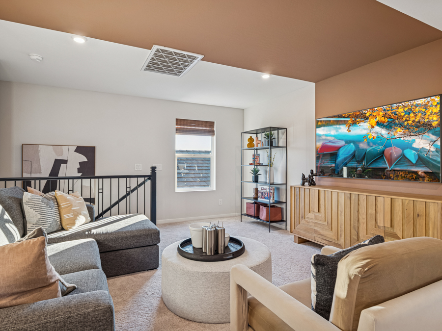 A room with a bed and a table.