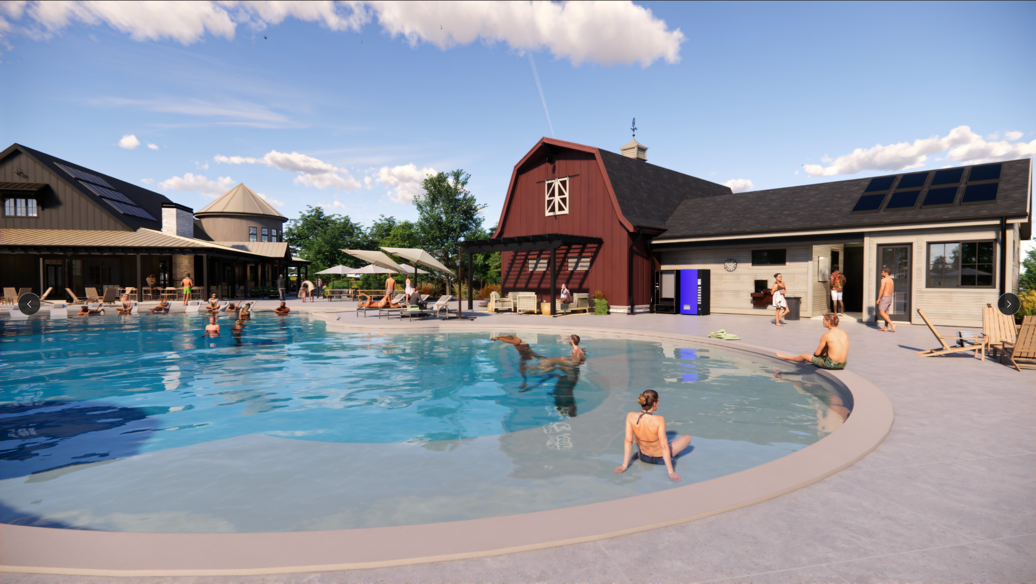 A pool with people in it.