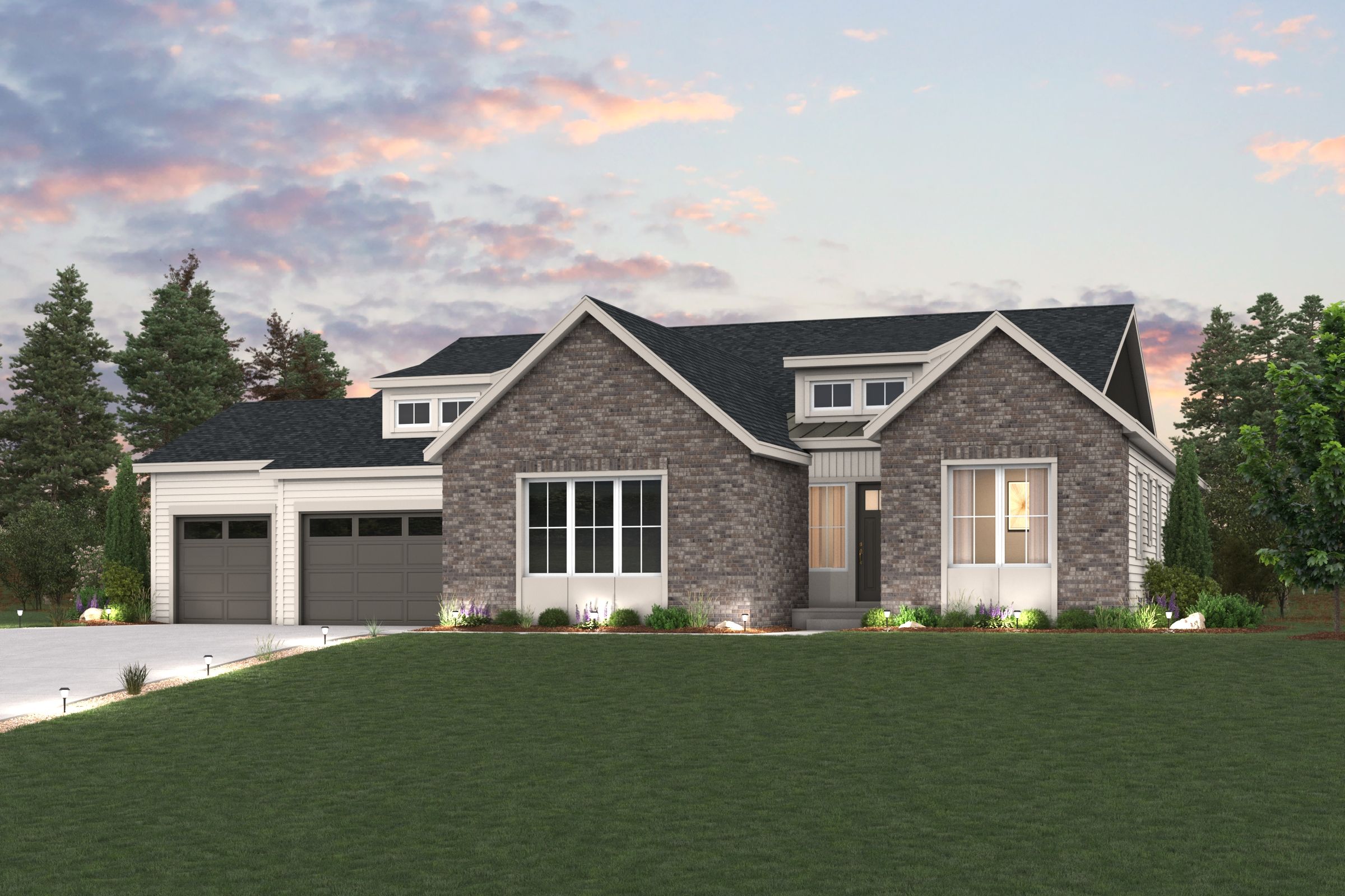 A house with a lawn in front.