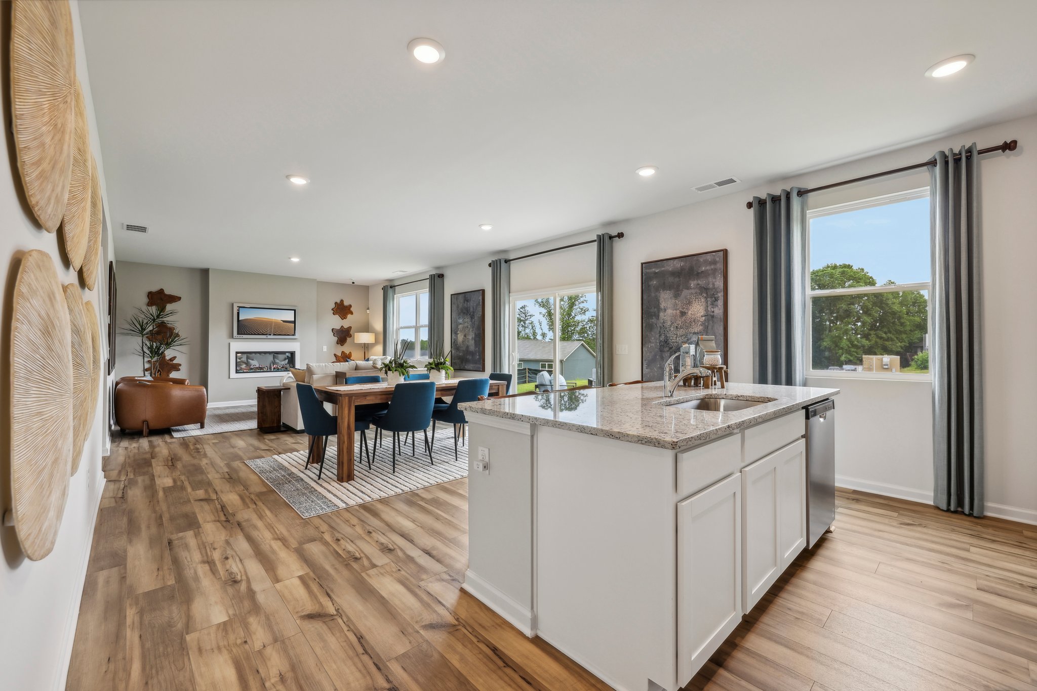 A kitchen with a large island.