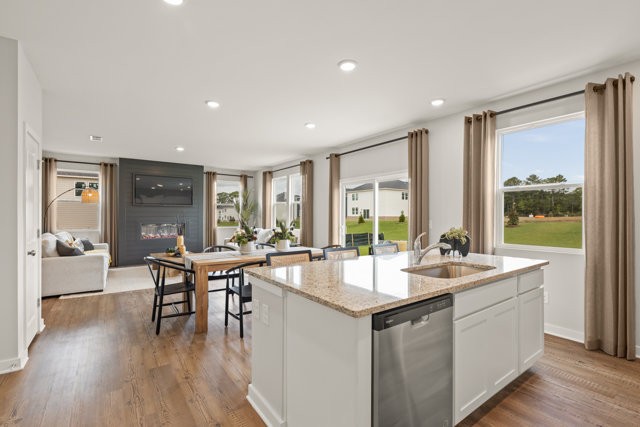 A kitchen with a large island.