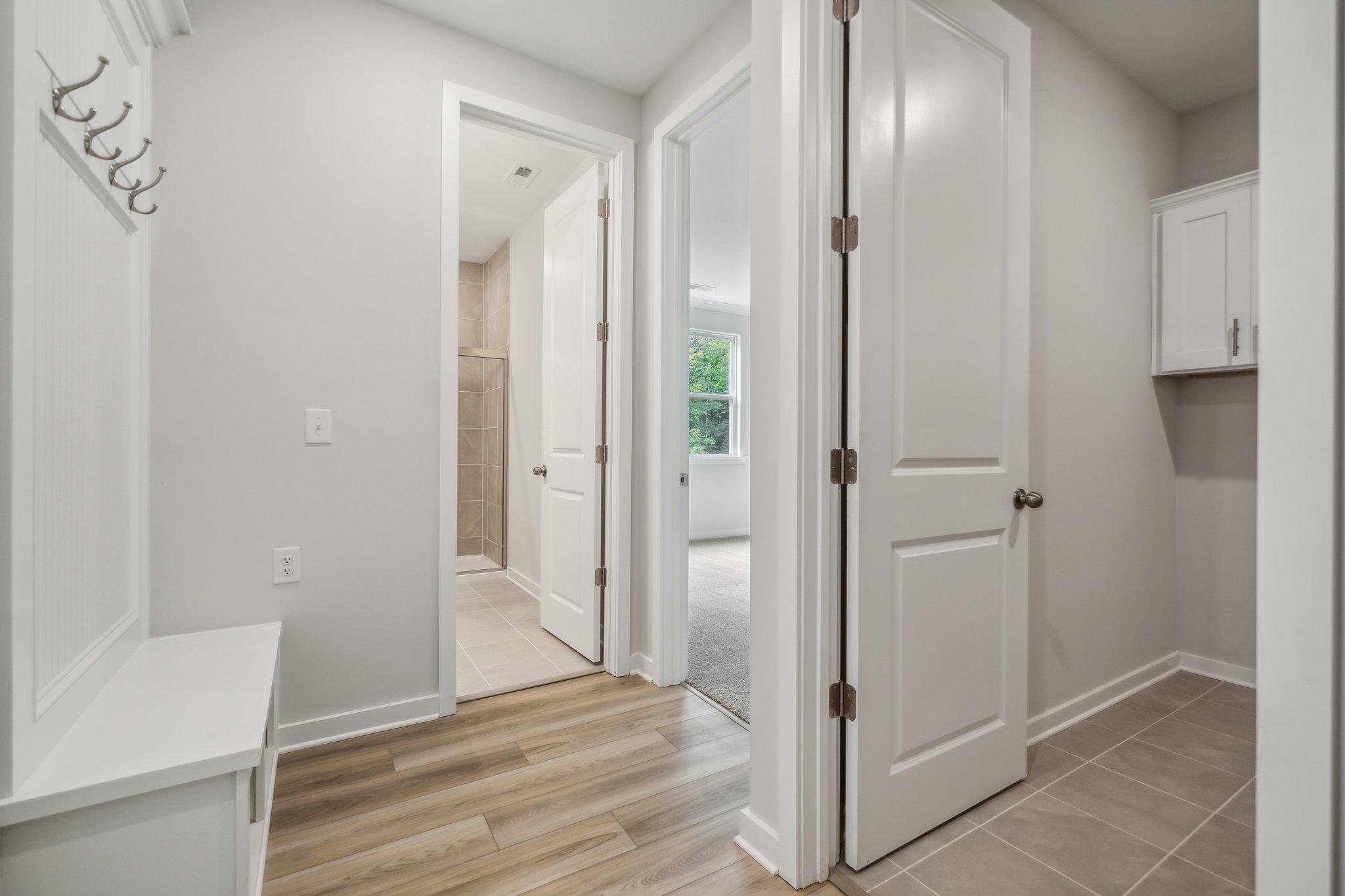 A room with white doors.