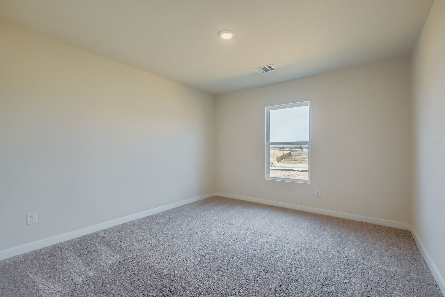 A room with a carpet and a window.