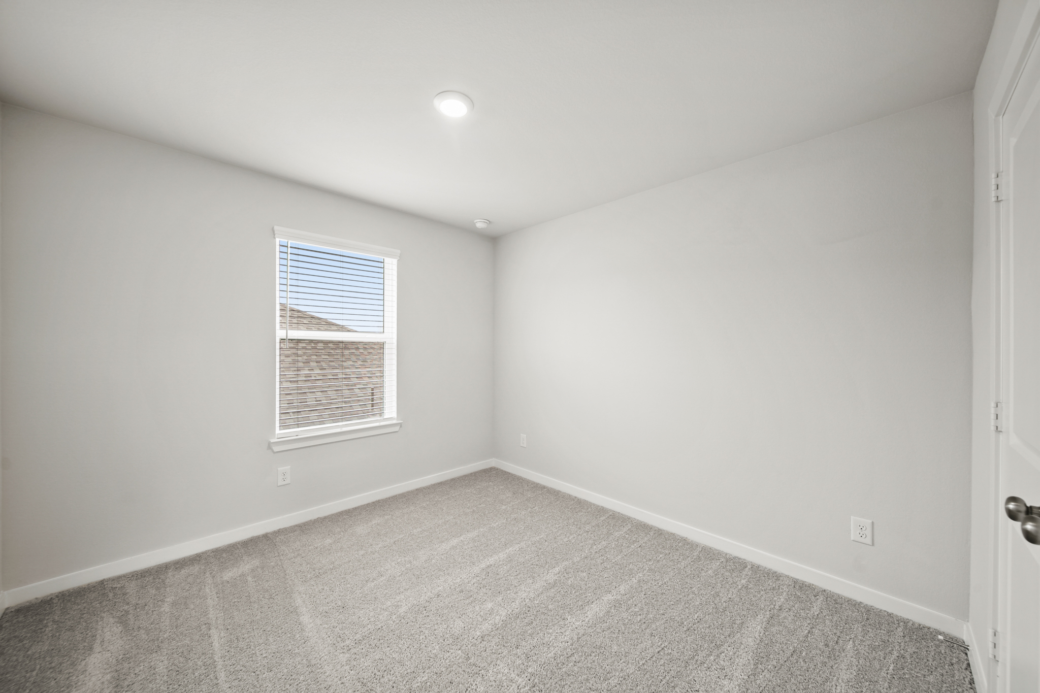 A room with a carpet and a window.