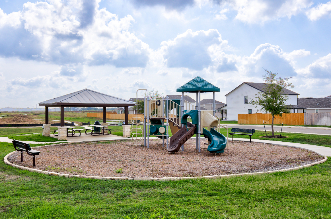 A playground with a slide.