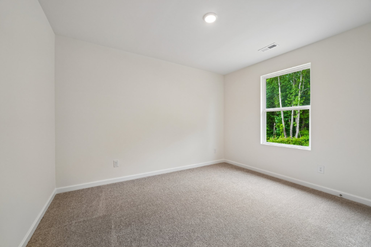 A room with a window and a carpet.