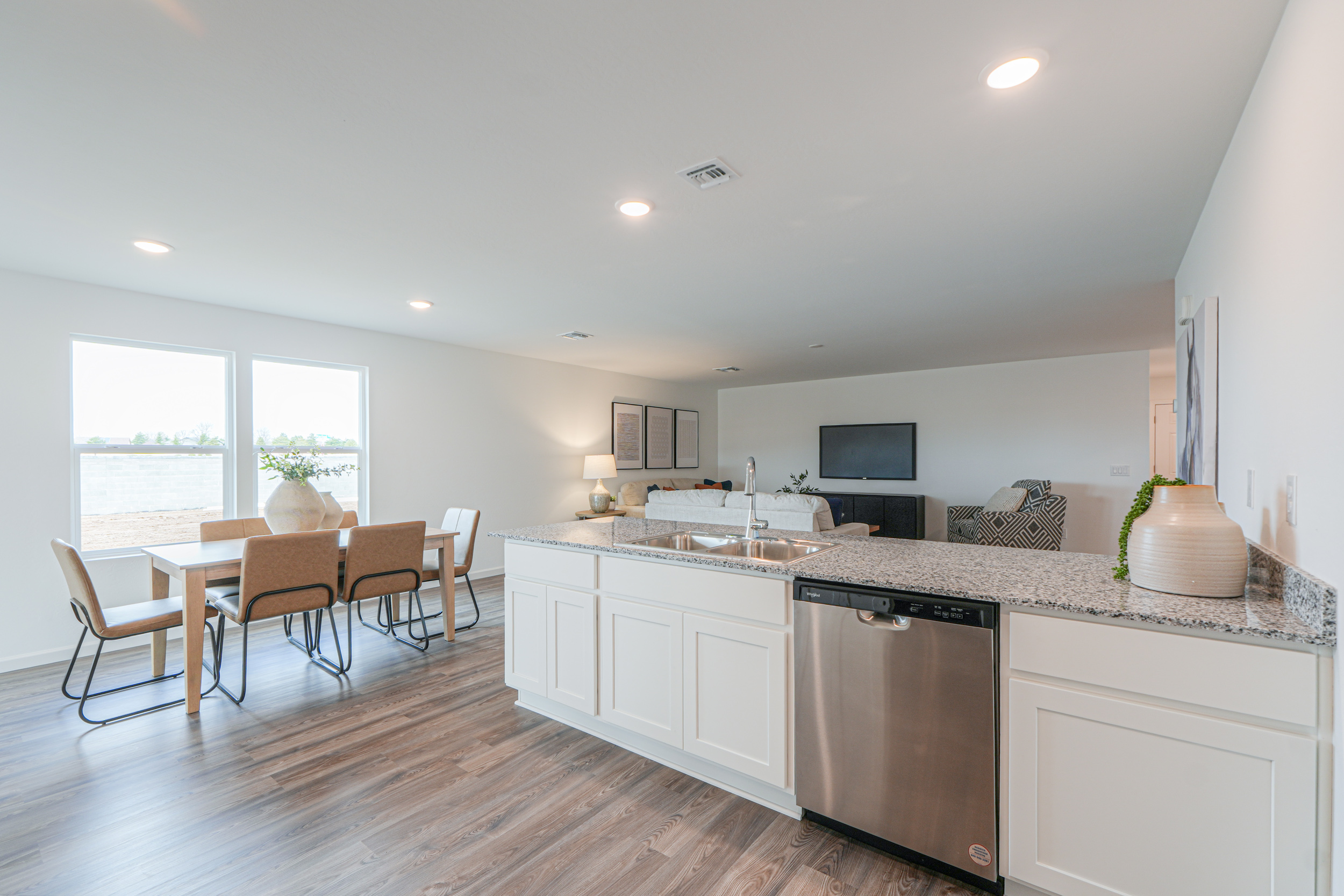 A kitchen with a large island.