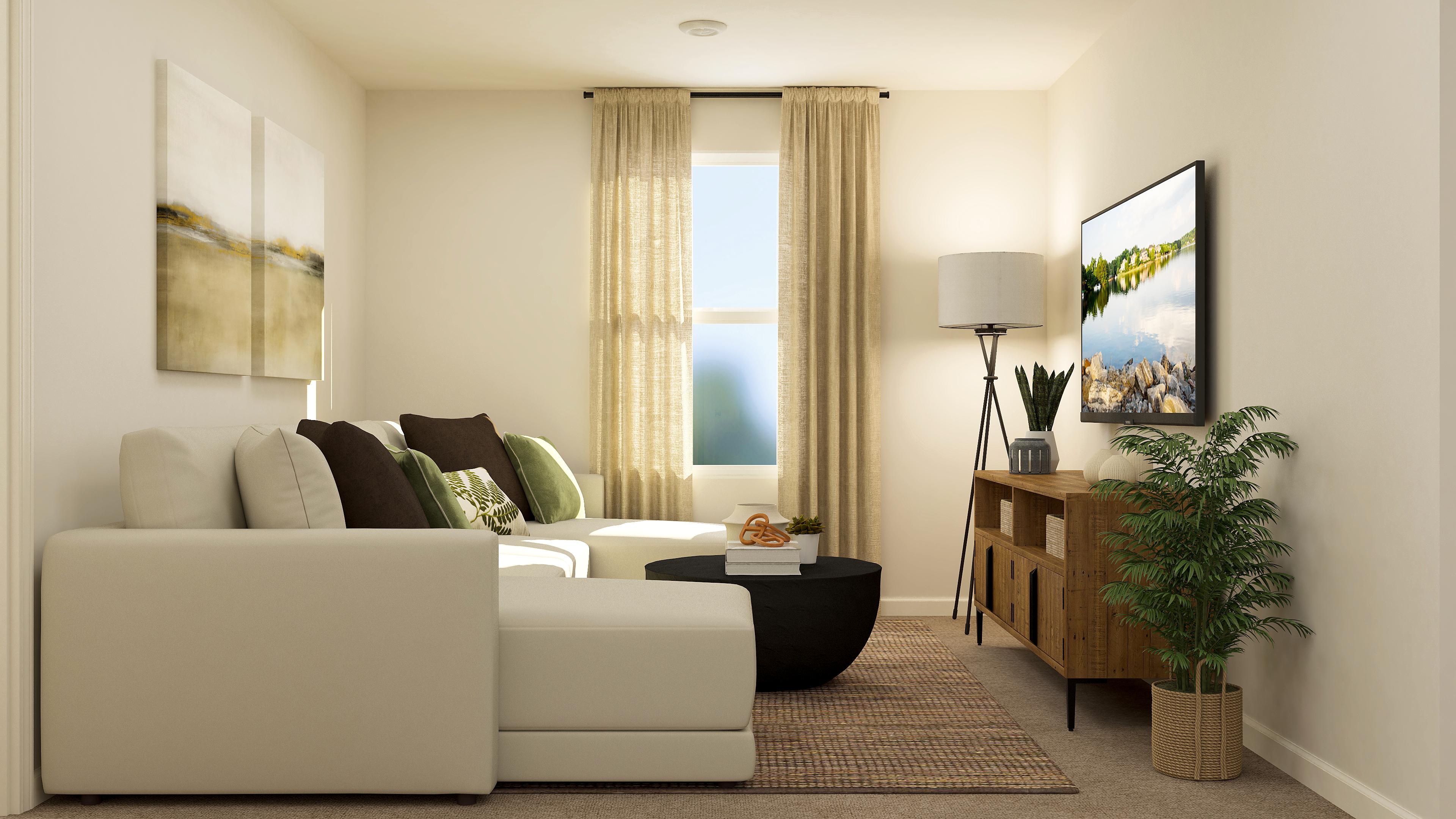 A living room with a couch and a coffee table.